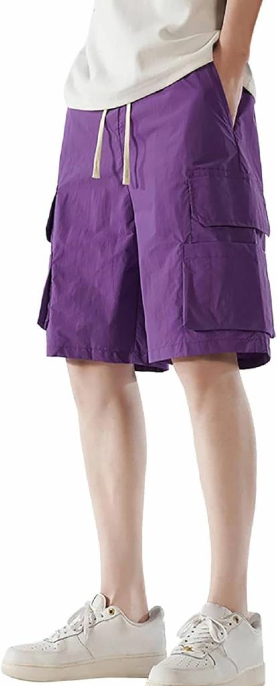 Men's Plus Size Casual Cargo Shorts - Solid Color Loose Fit Sporty Straight Leg Pants - Generic Brand