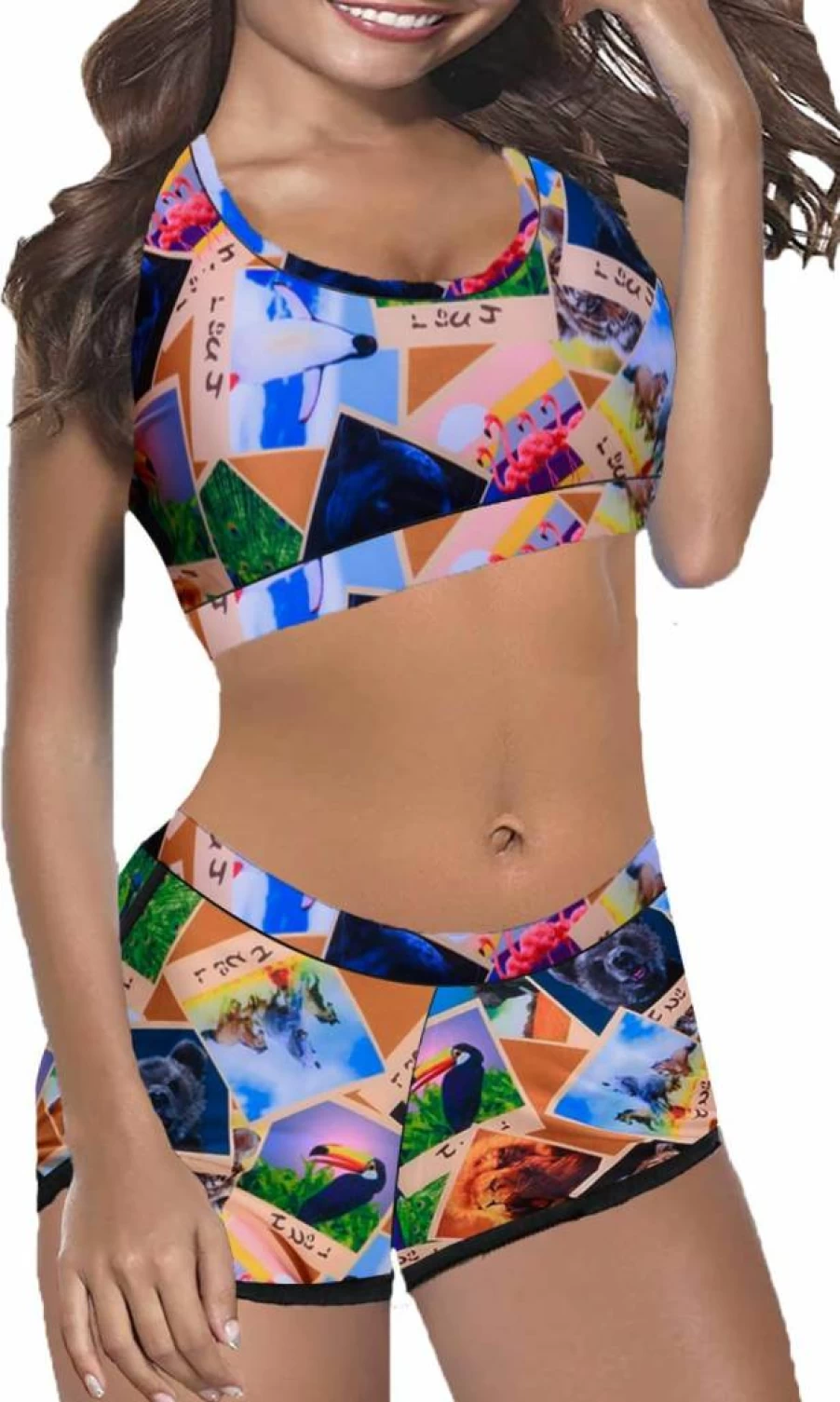 TOP HERE Women's 2-Piece Sporty Bikini Set - Scoop Neck & Boyshorts Bandage Swimsuit for Active Wear