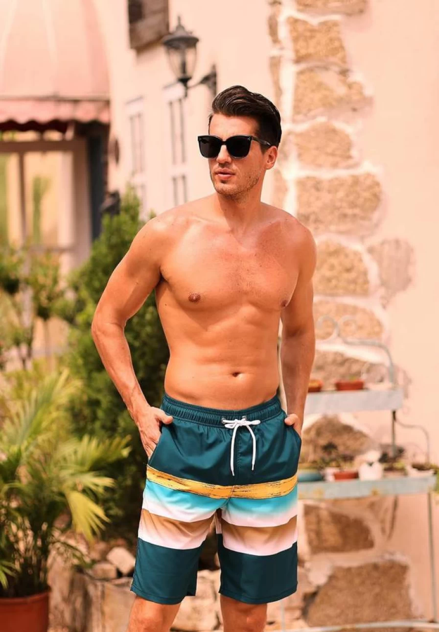 Difficort Men's Quick Dry Swim Trunks with Compression Liner & Zipper Pockets - Bathing Suits for Swimming & Beach