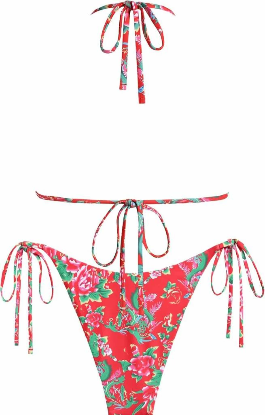 ZAFUL Women's Sexy Ribbed Halter Bikini Set - High Cut Tie Side Thong Two Piece Swimsuit with Padded Top
