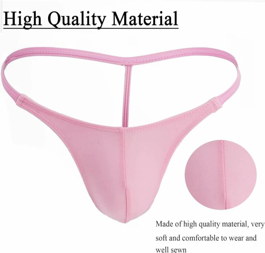 WenMei Men's Low Waist T-Back Thong Swimwear - Soft Stretch G-String Bikini Underwear for Men (Size 26-38 Inch)