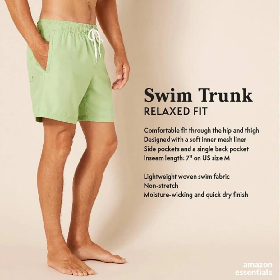 Amazon Essentials Men's 7-Inch Quick-Dry Swim Trunks for Swimming, Beach & Pool - Lightweight & Comfortable Shorts
