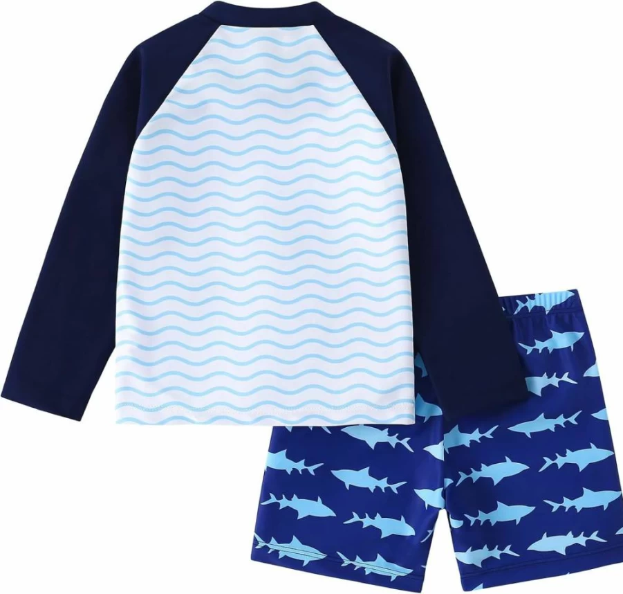 AMIYAN 2-Piece Boys Dinosaur & Whale Swimsuits Set - Long Sleeve Rash Guard + Swim Trunks for Toddler, Kids UV Protection Bathing Suits