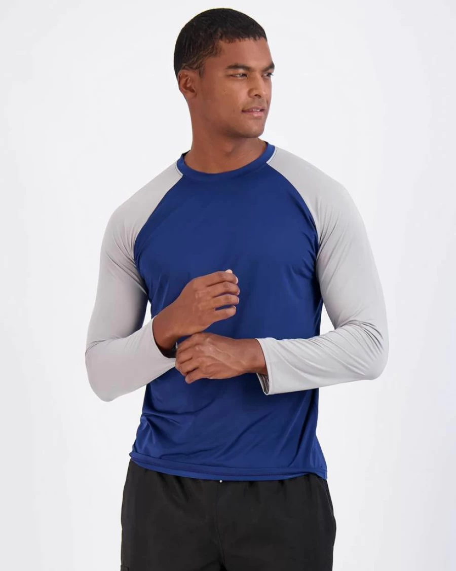 Real Essentials Men's Big & Tall UPF 50+ Long Sleeve Rash Guard Shirt 4-Pack for Swimming, Running & Sun Protection