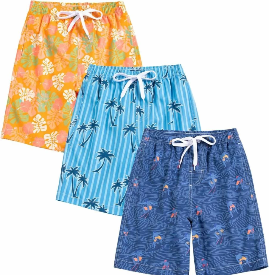 Rolimaka Boys Swim Trunks 3-Pack - Quick-Dry Board Shorts with Mesh Lining for Kids & Youth