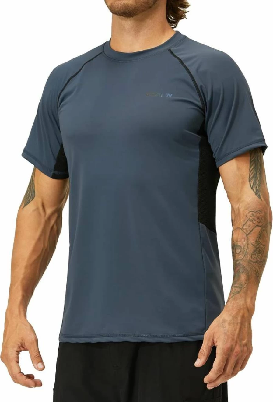 EZRUN Men's UPF 50+ Sun Protection Rash Guard Swim Shirt - Quick Dry UV Shirt for Swimming, Beach & Fishing - Summer Athletic Performance T-Shirt
