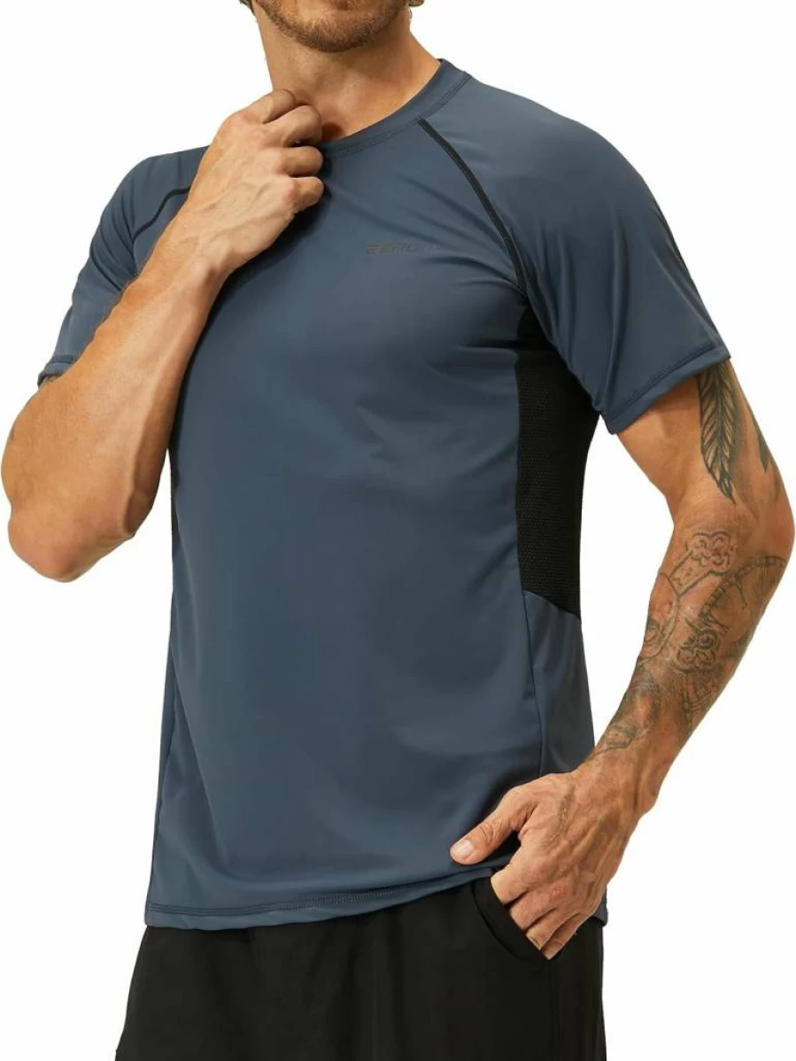 EZRUN Men's UPF 50+ Sun Protection Rash Guard Swim Shirt - Quick Dry UV Shirt for Swimming, Beach & Fishing - Summer Athletic Performance T-Shirt