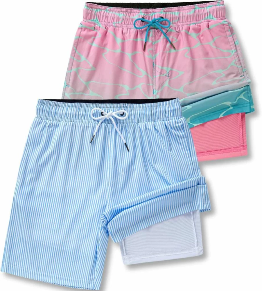 Liberty Pro Men's 7" Swim Trunks 2 Pack - Quick Dry Stretch Bathing Suits with Compression Liner for Swimming