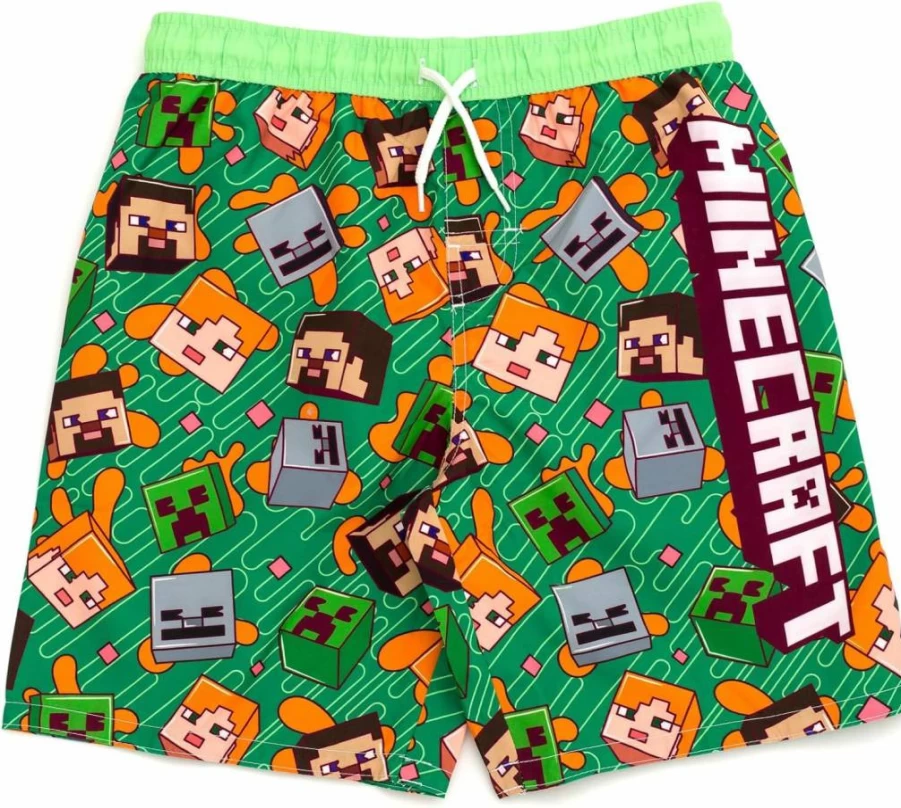 Minecraft UPF 50+ Swim Trunks for Kids - Boys' Bathing Suits in Sizes 4T to 20 (Toddler to Big Kid)