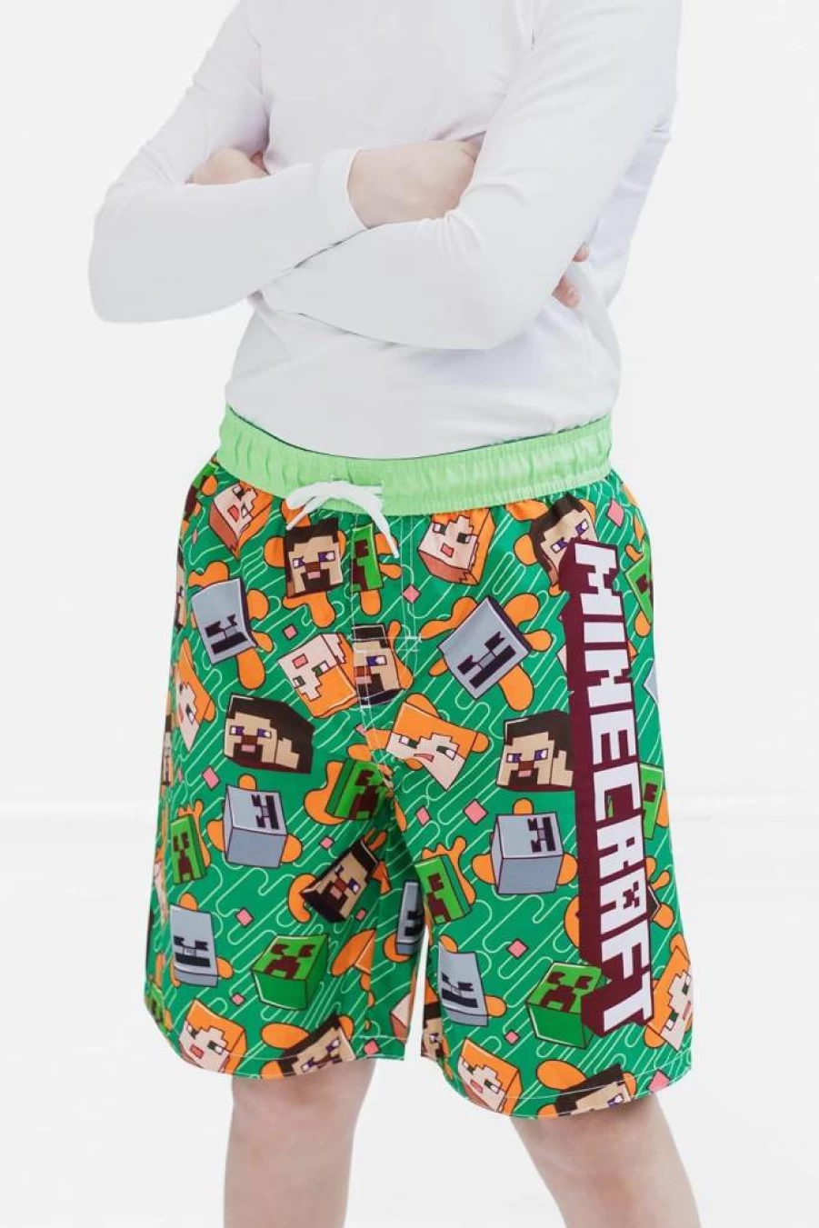 Minecraft UPF 50+ Swim Trunks for Kids - Boys' Bathing Suits in Sizes 4T to 20 (Toddler to Big Kid)