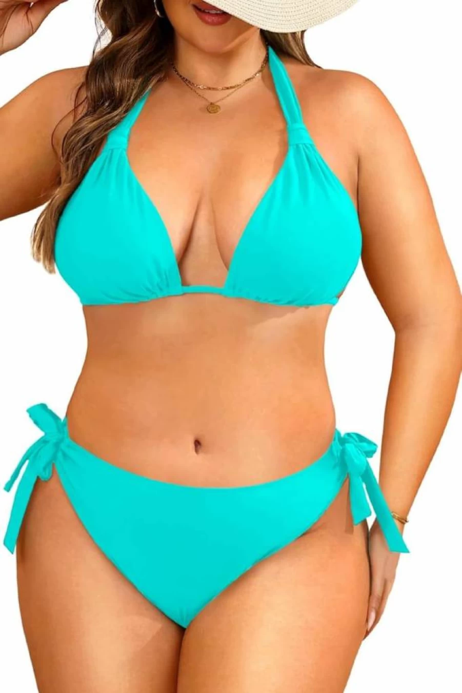 Tempt Me Women's Plus Size Bikini Set - 2025 Triangle Halter Tie Side Two Piece Swimwear