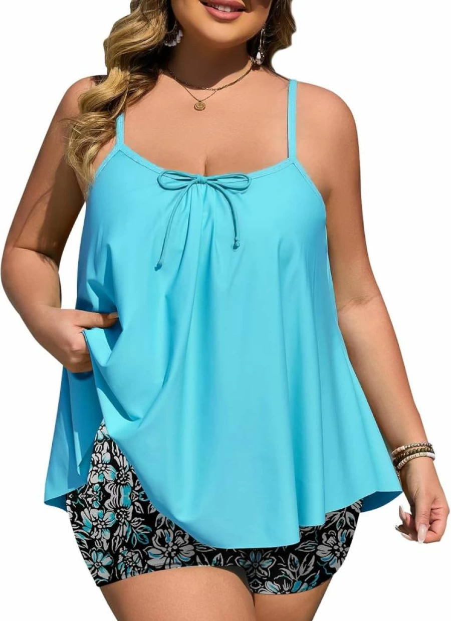Summer Mae Plus Size Women's Tankini Swimwear Set – Tummy Control Two-Piece Bathing Suit with Shorts
