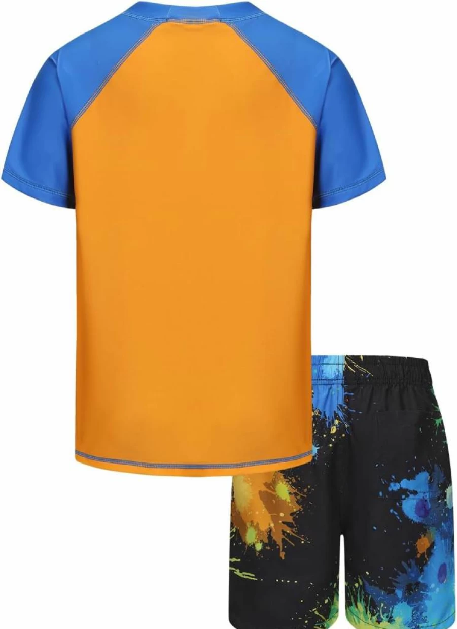 Lollisy Boys 2-Piece Quick Dry Rash Guard Swimsuits Set with Short Sleeve Swim Shirt and Trunks for Active Kids