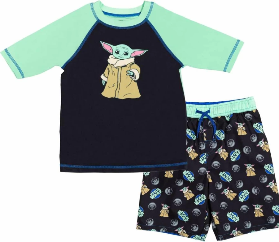 Star Wars The Mandalorian Baby Yoda Rash Guard & Swim Trunks Set for Kids (Toddler to Youth)
