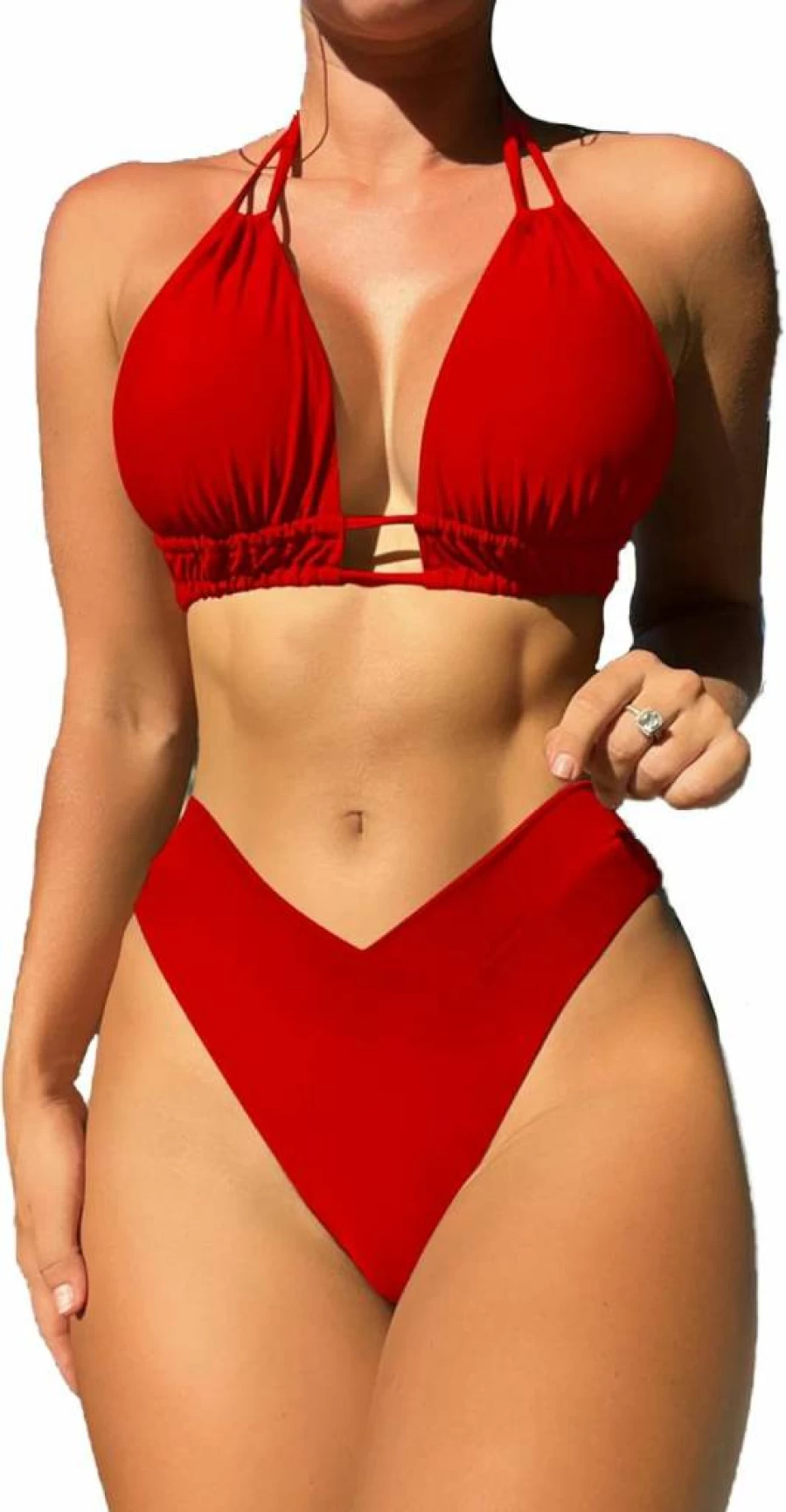 Meetall Women's High Cut Triangle Bikini Set - Cute Halter Top 2 Piece Swimsuits for Summer Beachwear