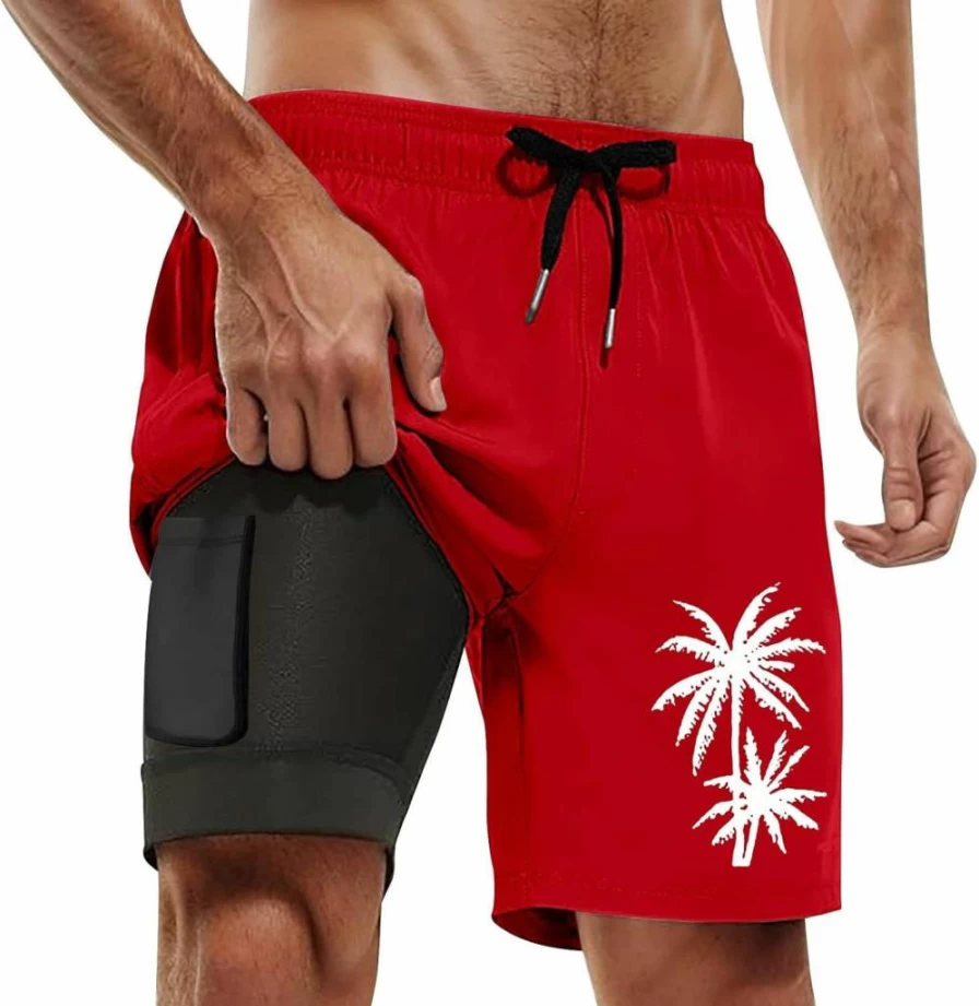 Men's Quick-Dry 9" Swim Trunks with Compression Liner & Pockets - Graphic Print Beach Board Shorts for Swimming