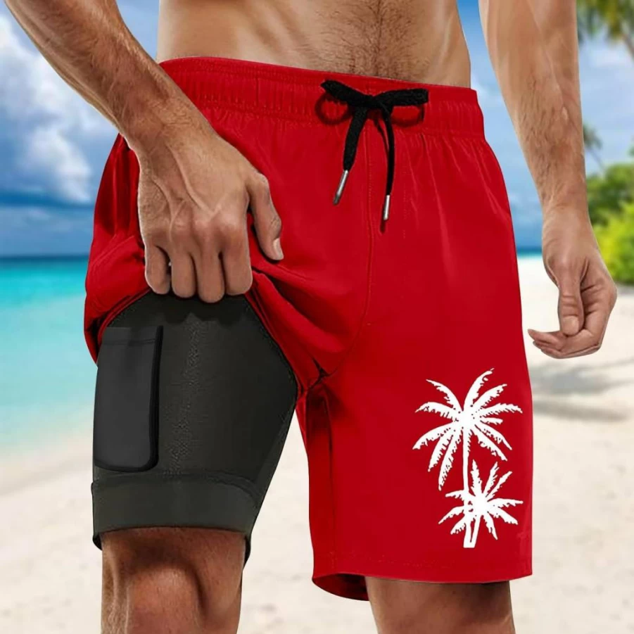 Men's Quick-Dry 9" Swim Trunks with Compression Liner & Pockets - Graphic Print Beach Board Shorts for Swimming