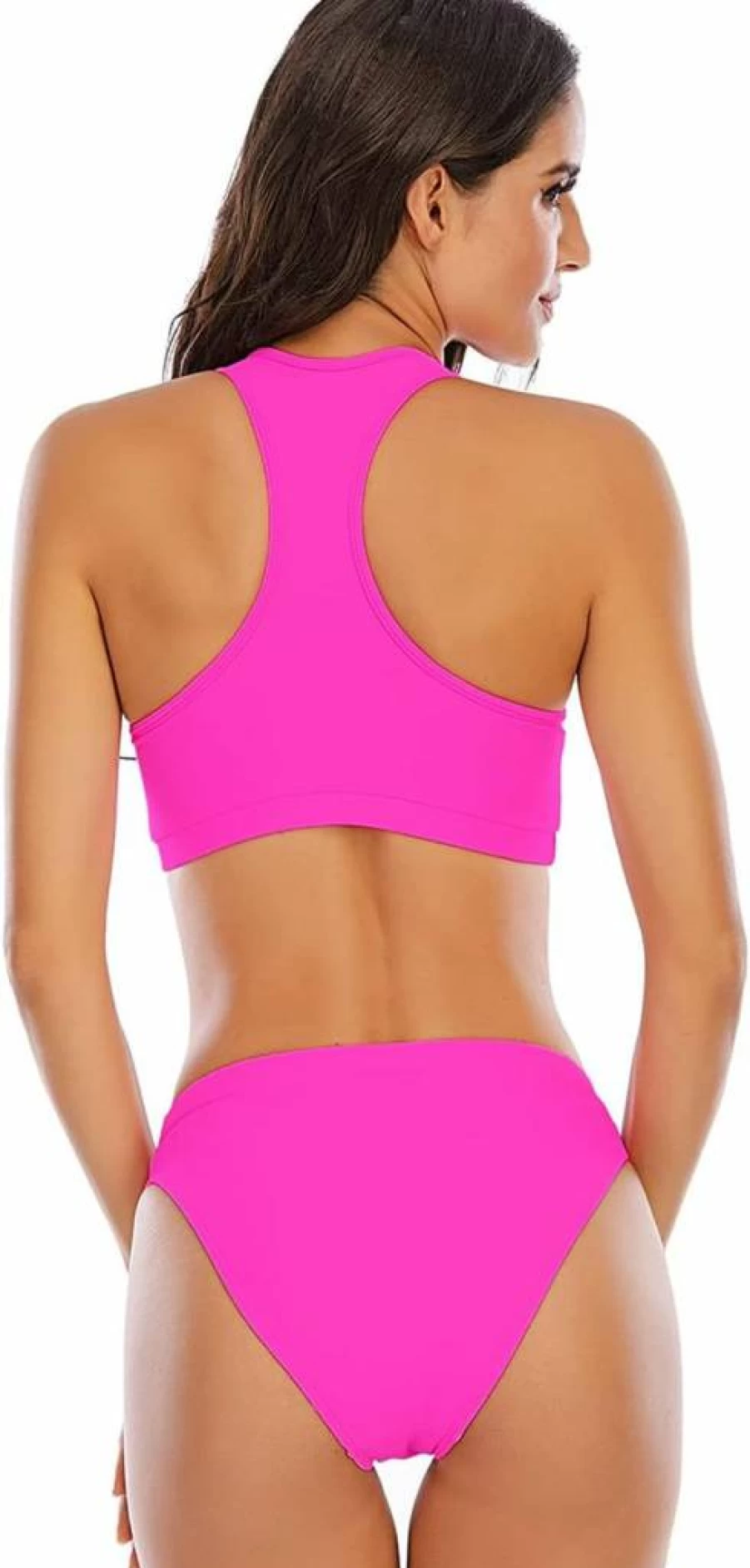 YELAIVP Women's Solid Color Racerback Athletic Bikini Set - Sporty Two-Piece Swimsuit for Teens and Juniors - High Support Swimwear for Active Women