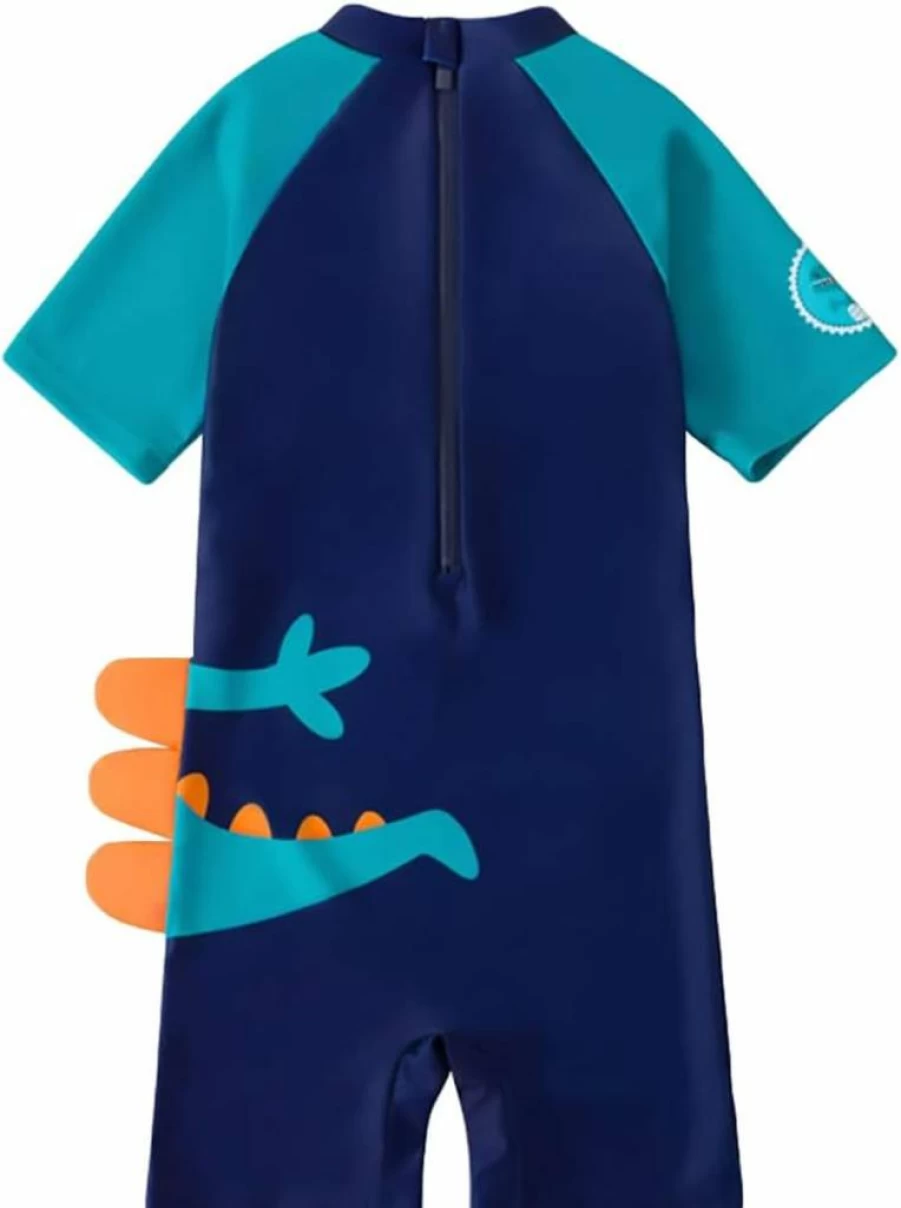 AIWUHE Boys Dinosaur Swimwear Set - UPF50+ Rash Guard One-Piece with Zipper & Sun Hat for Toddlers