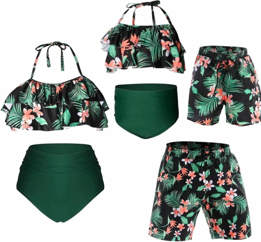SINBRLAI Matching Family Swimsuits Mommy and Me Ruffle Bikini Set 2-Piece Swimwear for Women and Girls
