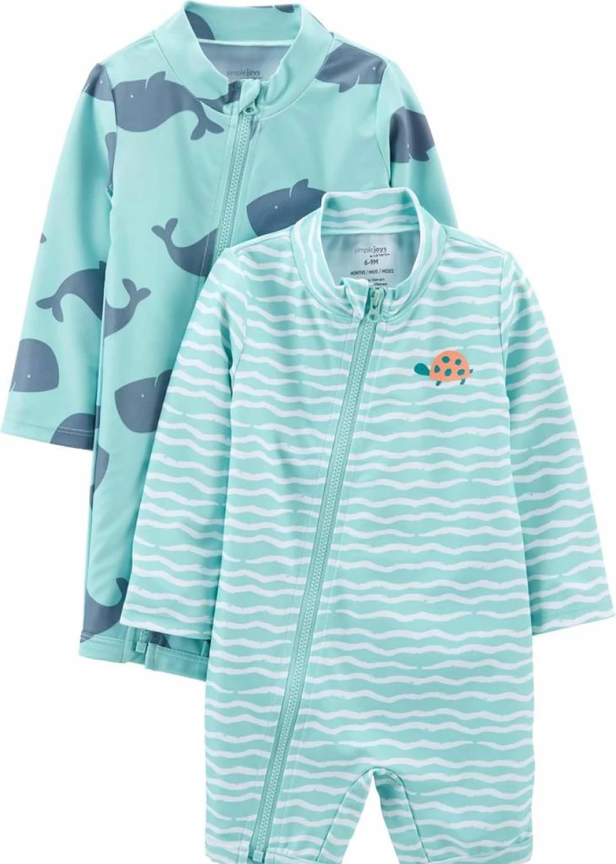 Simple Joys by Carter's Boys' 2-Pack Zip-Up Rashguard Swim Shirts for Sun Protection