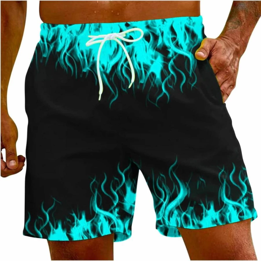 Muscularfit Men's Quick Dry Swim Trunks 2024 - Trendy Flame Print Beach Shorts with Drawstring & Pockets