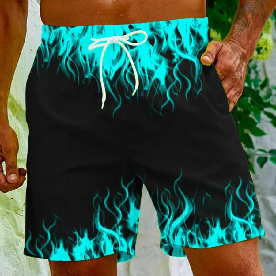 Muscularfit Men's Quick Dry Swim Trunks 2024 - Trendy Flame Print Beach Shorts with Drawstring & Pockets