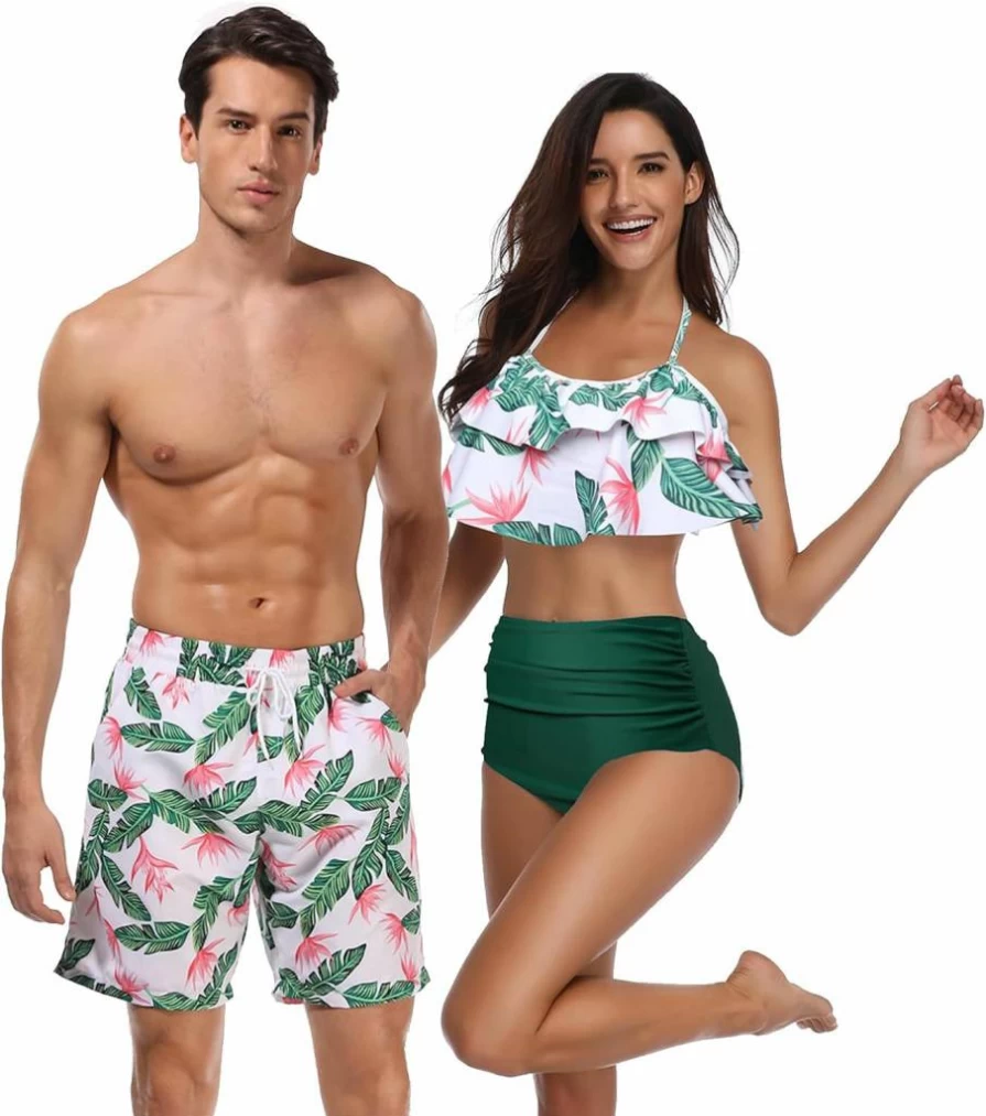 Ulikeey Tropical Green Couples Matching Bikini Set - 2 Piece Beach Swimwear for Women & Men