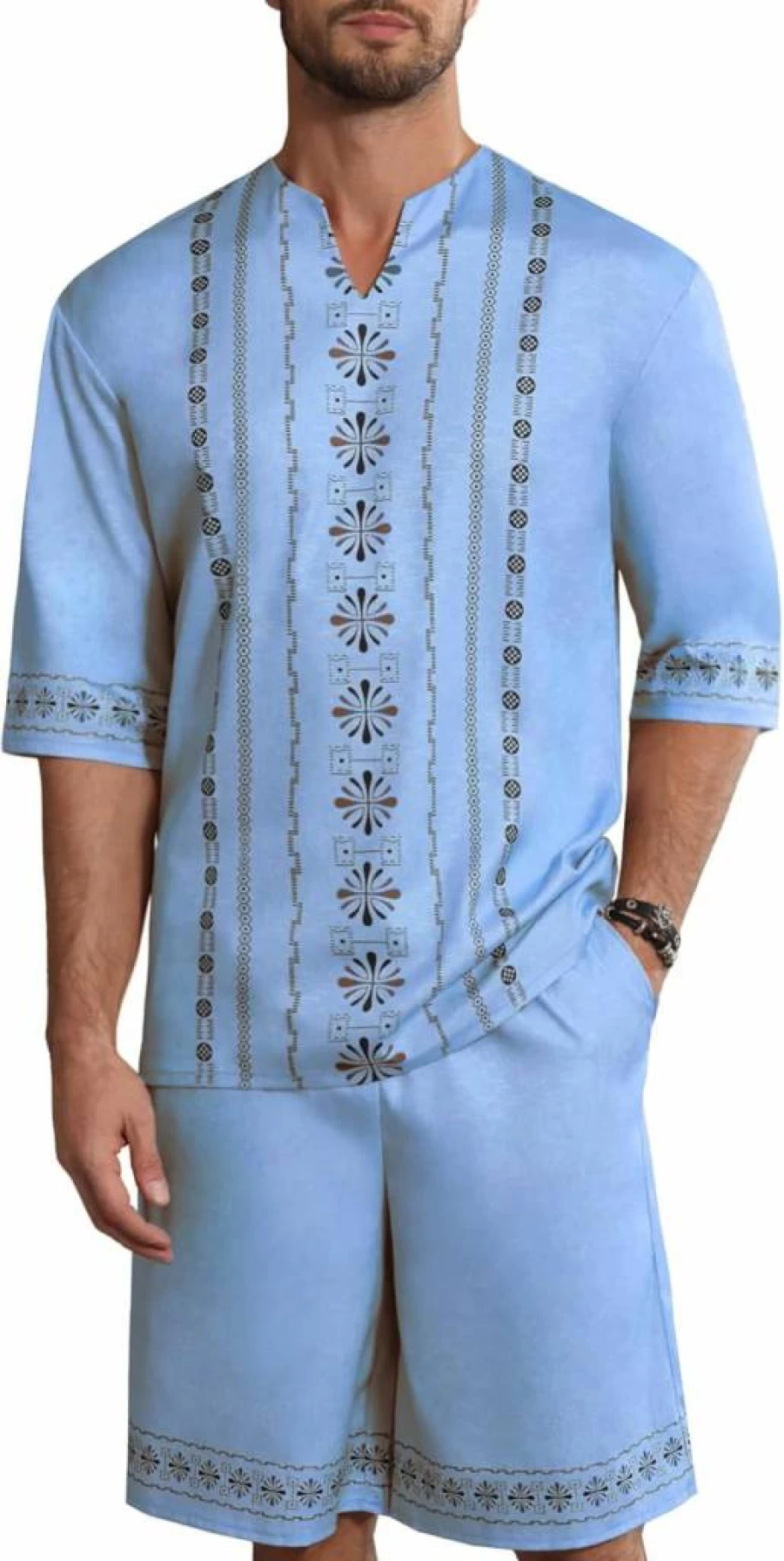 OYOZONE Men's Linen Shirt and Shorts Set - Breathable 2-Piece Summer Outfit with Pockets for Beach, Vacation & Yoga