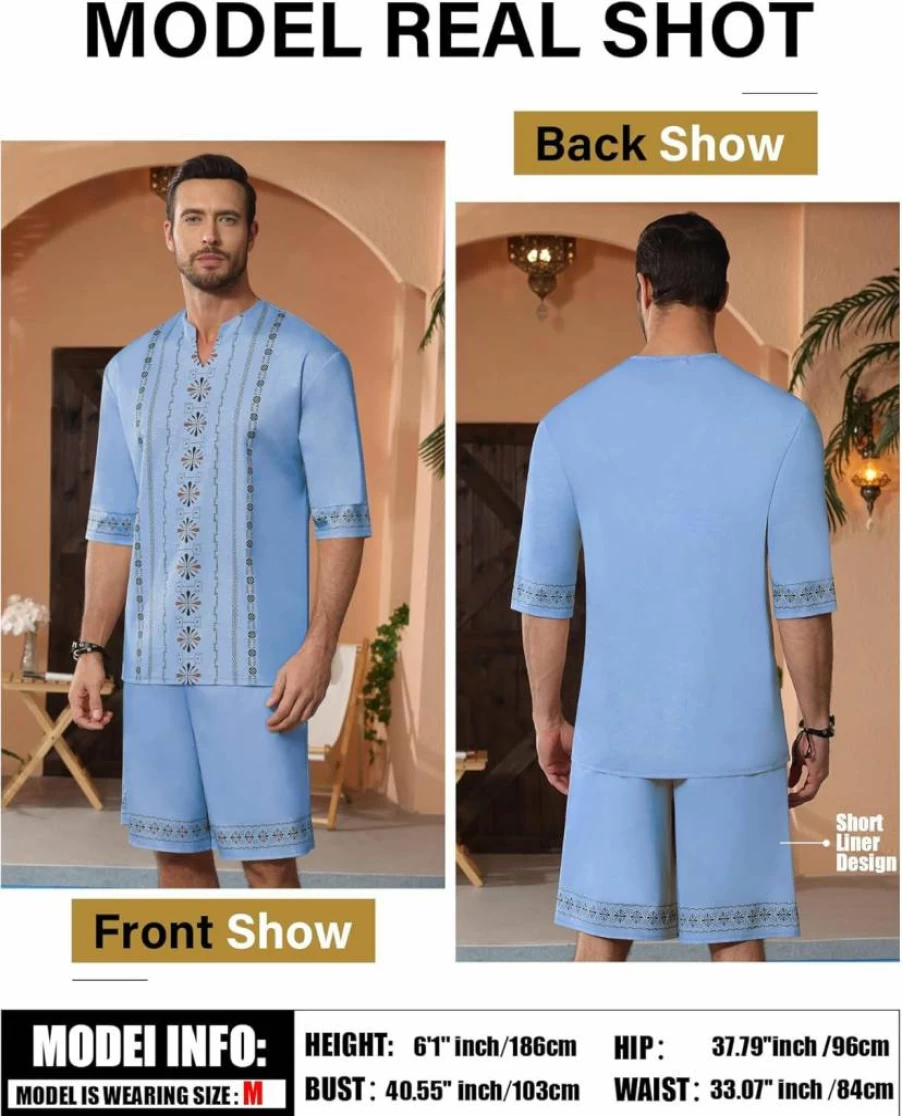 OYOZONE Men's Linen Shirt and Shorts Set - Breathable 2-Piece Summer Outfit with Pockets for Beach, Vacation & Yoga