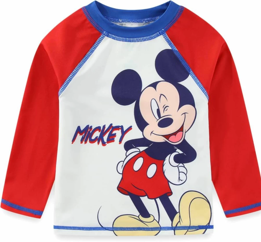 Disney Mickey Mouse UPF 50+ Baby Boys Swim Set - Rash Guard, Swim Trunks & Sun Hat with Ears 3-Piece Bathing Suit for Infants