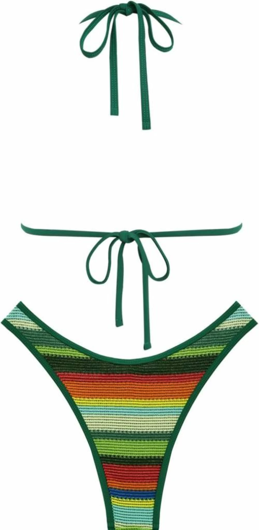 Seamoly Women's Crochet Bikini Set - Halter Neck Two Piece Swimwear, Colorblock Design, Open Back, High Cut Thong Bathing Suit