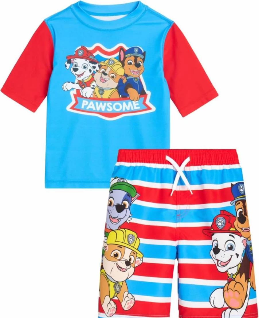 Nickelodeon Boys' 2-Piece Swim Set: Paw Patrol & TMNT UPF 50+ Rash Guard and Swim Trunks