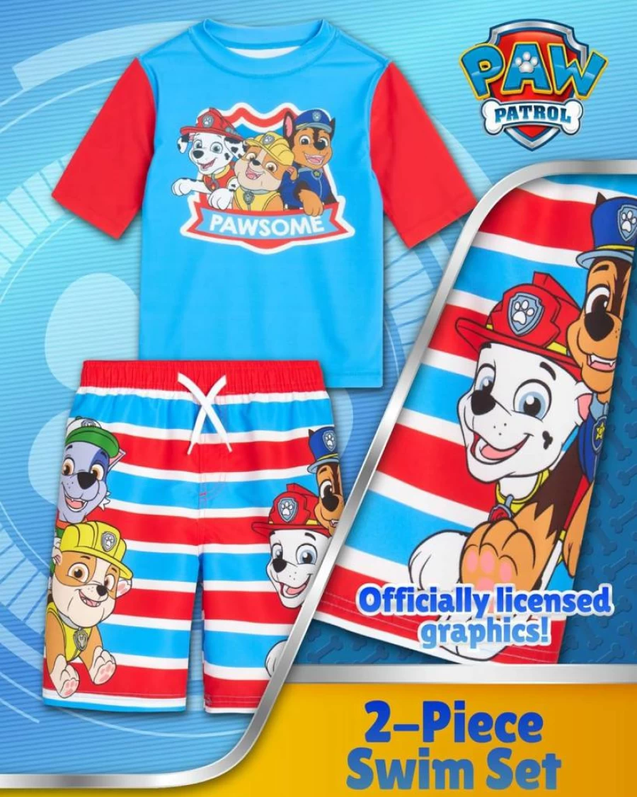 Nickelodeon Boys' 2-Piece Swim Set: Paw Patrol & TMNT UPF 50+ Rash Guard and Swim Trunks