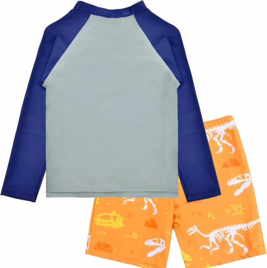 PASHOP Boys Dinosaur Swim Rash Guard & Trunk Set - UPF 50+ Quick-Dry Swimwear for Toddler Boys