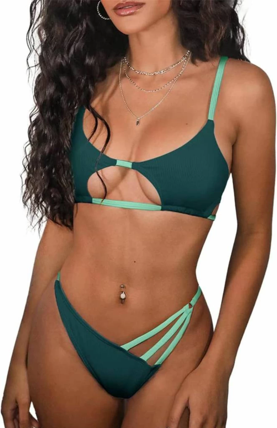 ZAFUL Women's Sexy Tie-Front Cutout Bikini Set - High Waist Thong Two-Piece Swimsuit for Beach & Pool
