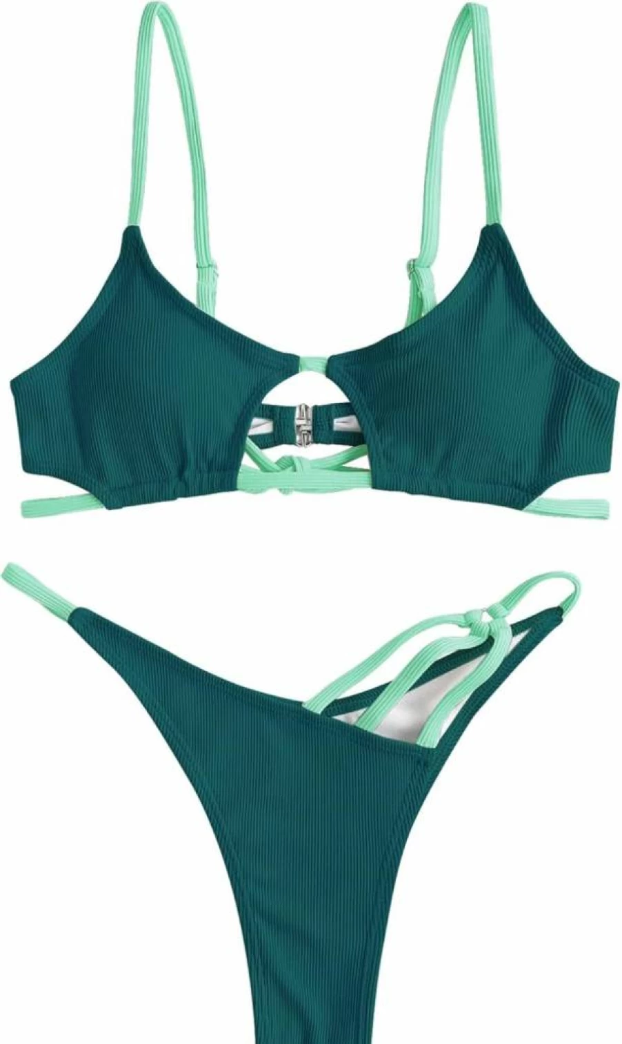 ZAFUL Women's Sexy Tie-Front Cutout Bikini Set - High Waist Thong Two-Piece Swimsuit for Beach & Pool