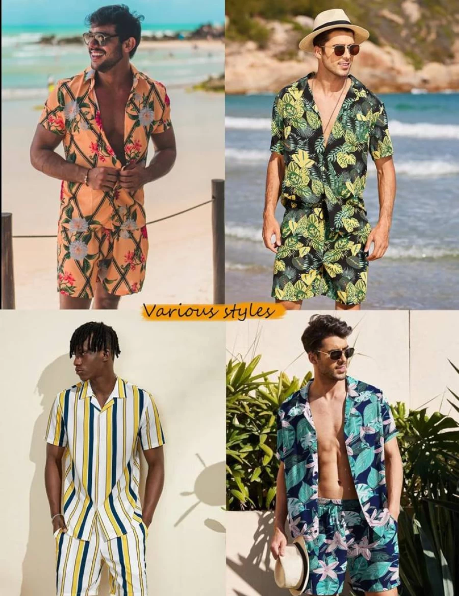 COOFANDY Men's Tropical Print Hawaiian Shirt and Shorts Set - Summer Beach Vacation Outfit