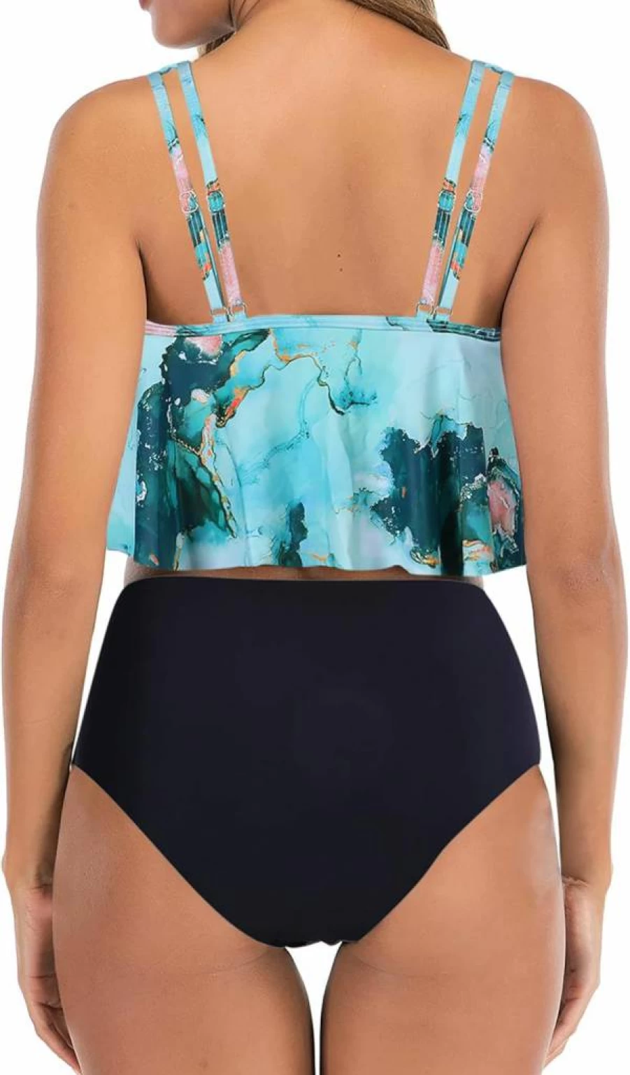 Adisputent Women's Vintage High Waisted Two-Piece Bikini Set - Flounce Top & Tummy Control Bottom Plus Size Swimwear Bathing Suit