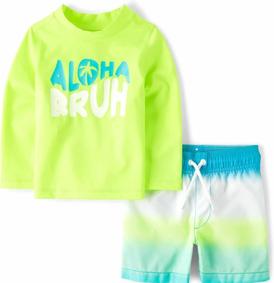 The Children's Place Boys' 2-Piece Swim Set: Long Sleeve Rashguard & Swim Trunks for Toddlers