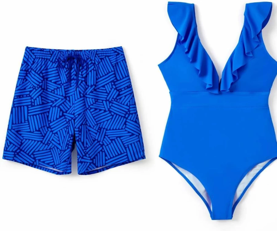 PATPAT Couples Matching Swimsuits: V-Neck One-Piece & Drawstring Waist Swim Trunks for Summer Beach