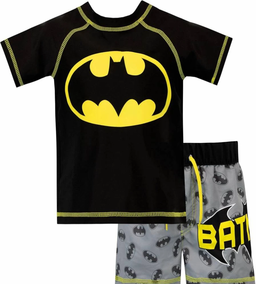 BATMAN Boys' DC Comics Black Two-Piece Swim Set Size 10 | Superhero Swimwear