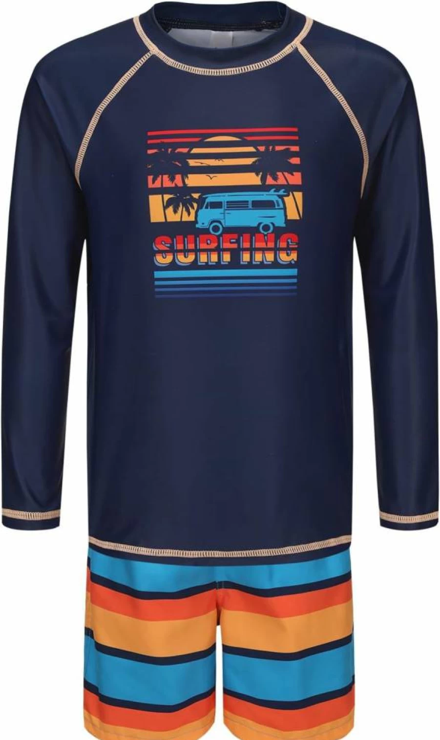 Mardonskey Boys 2-Piece Swim Set - Long Sleeve Rash Guard & Swim Trunks for Kids - UV Protection Bathing Suit Swimwear
