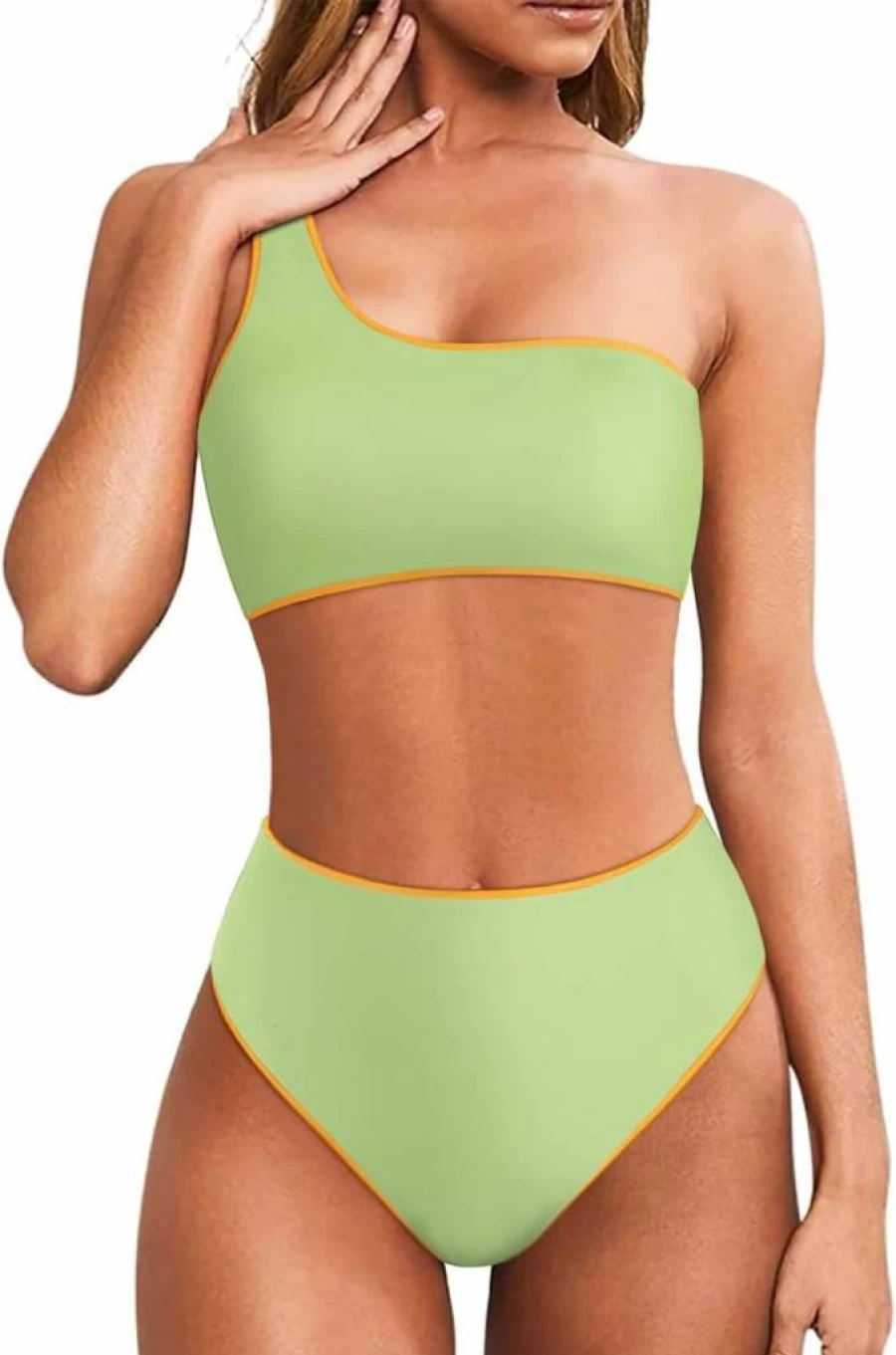 MOOSLOVER Women's One Shoulder High Waisted Bikini Set - Tie Side High Cut Two Piece Swimsuit for Women