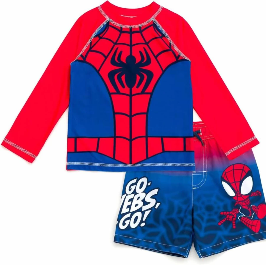 Marvel Spider-Man Boys' Rash Guard & Swim Trunks Set for Toddler to Big Kids (2T-16) - UV Protection Swimwear