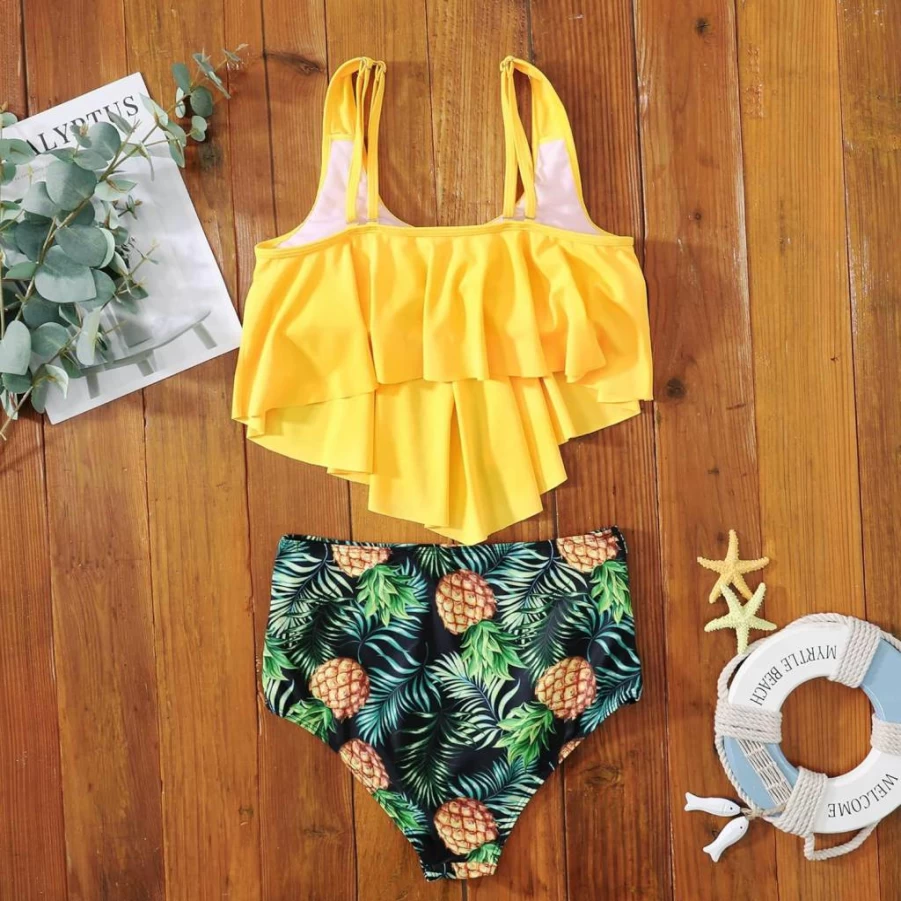 Ebrolkit Mommy and Me Matching Bikini Set - High Waisted 2 Piece Swimwear with Ruffles for Family