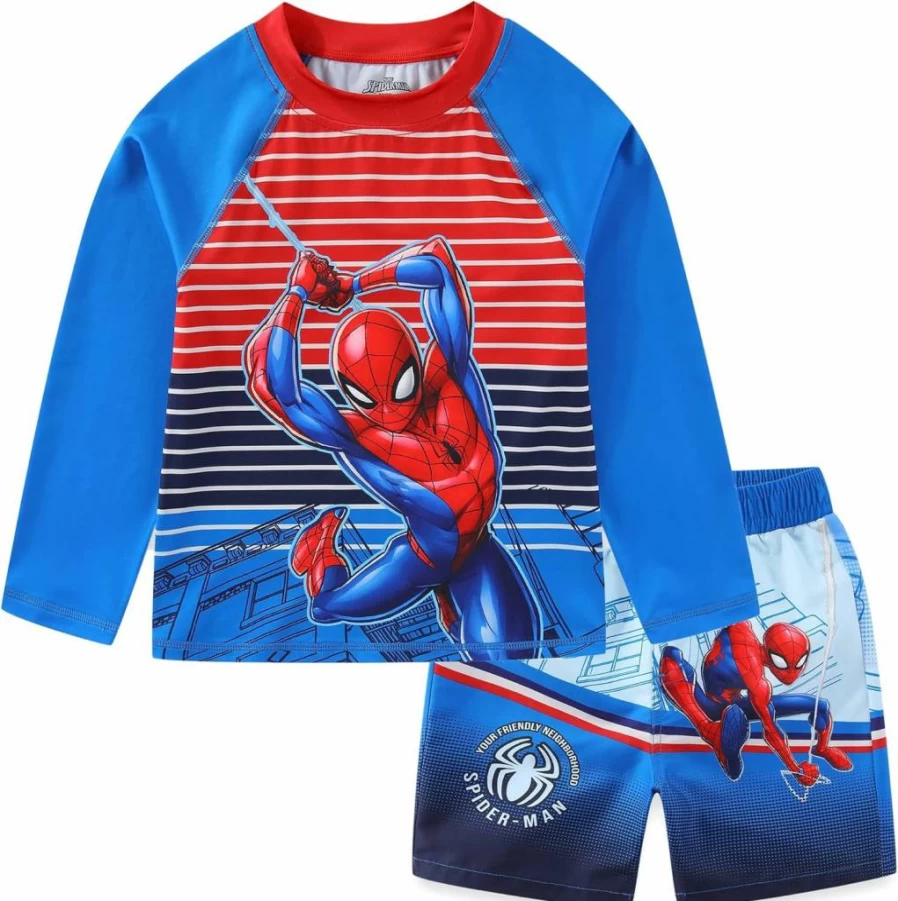 Marvel Spider-Man UPF 50+ Sun Protection Swim Shirt & Trunks Set for Toddlers and Kids