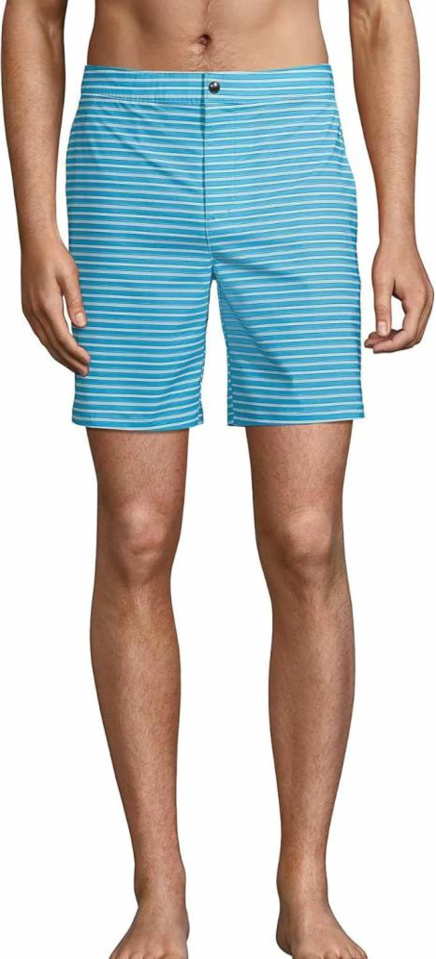 Lands' End Men's 7-Inch Swim Shorts Blue Stripe Regular Large Quick-Dry Beach Shorts