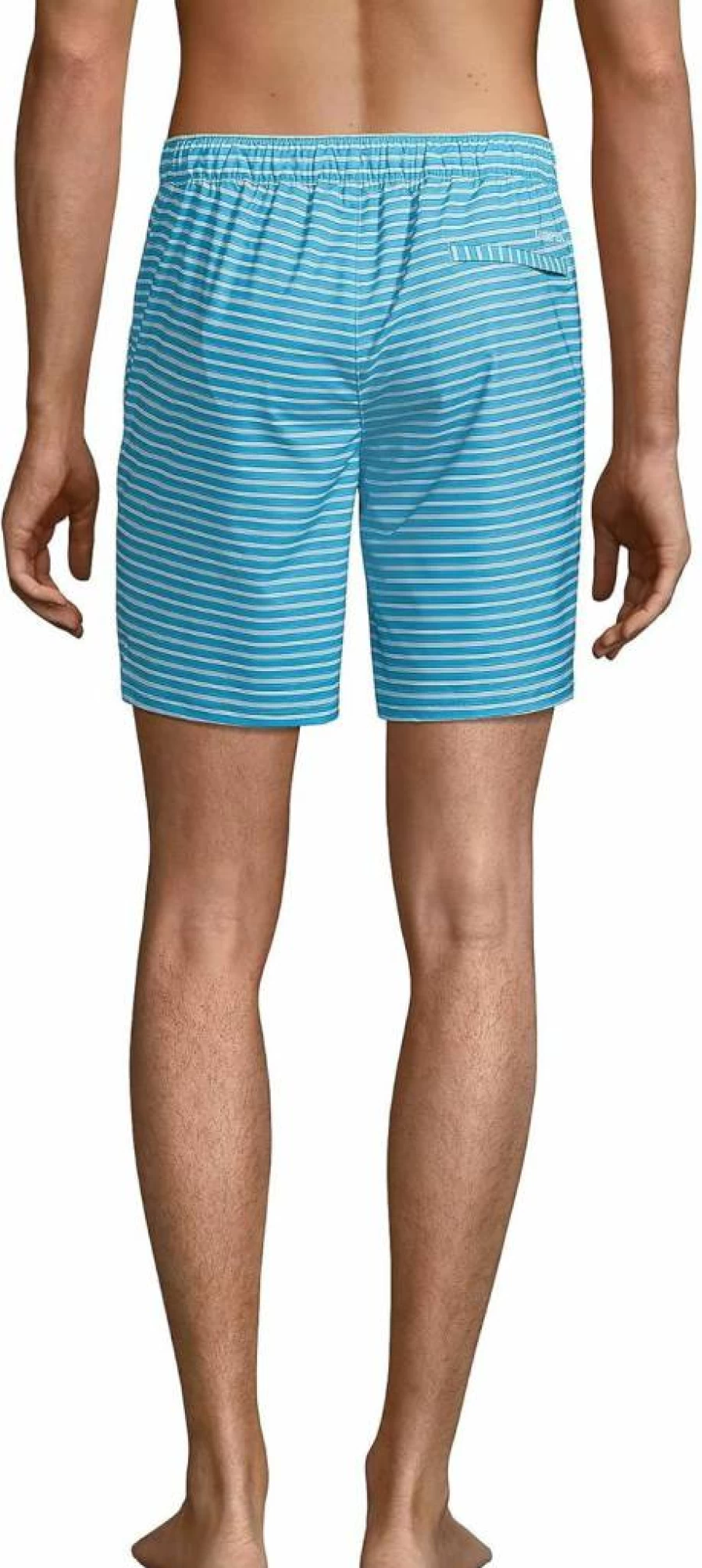 Lands' End Men's 7-Inch Swim Shorts Blue Stripe Regular Large Quick-Dry Beach Shorts