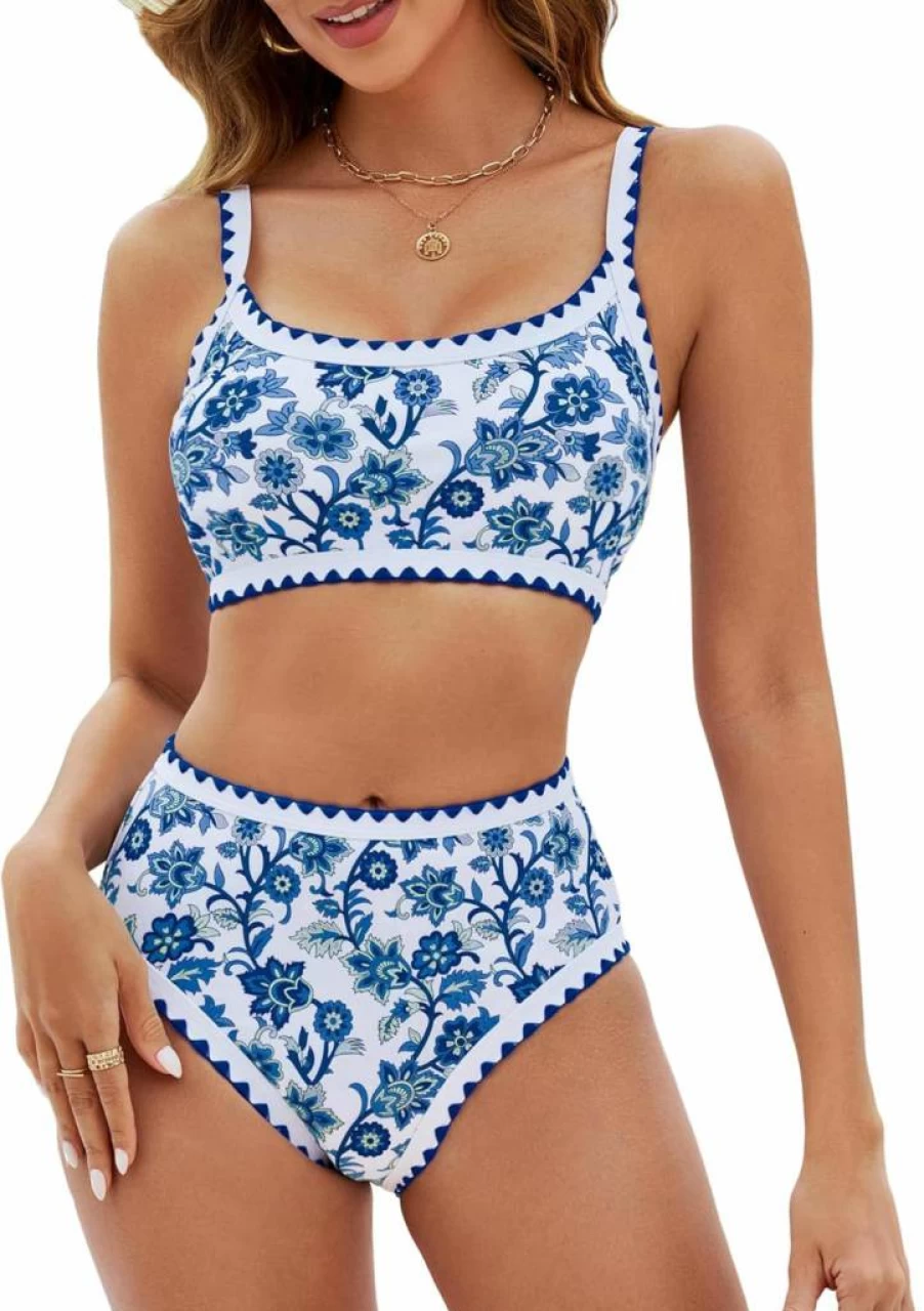 MELYUM Women's High Waisted Bikini Set - Floral Print Two Piece Swimsuit with Tummy Control, Modest Bathing Suit for Teens 2025